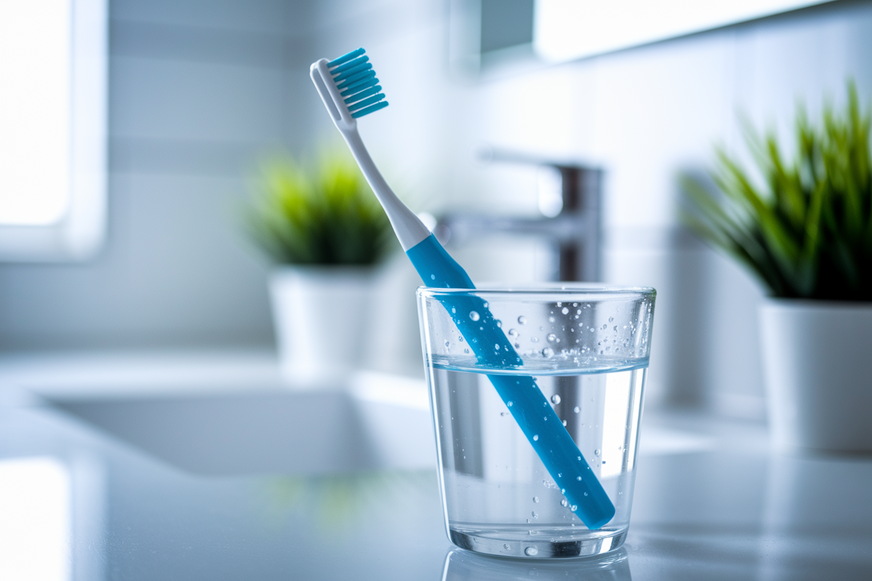 brosse-a-dents-verre-eau-gouttes