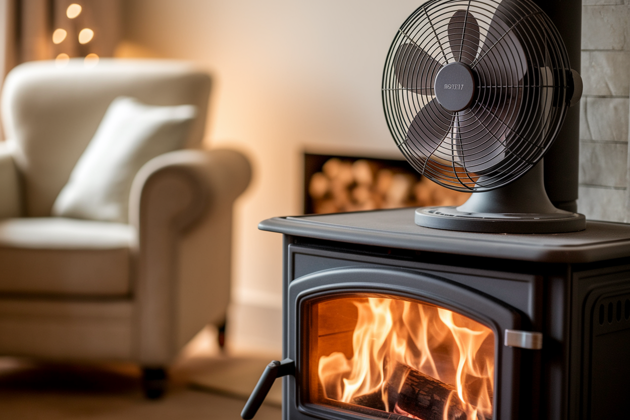 poele-bois-ventilateur-fauteuil-buches
