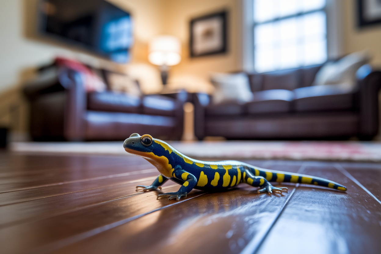 salamandre-coloree-sol-bois-salon